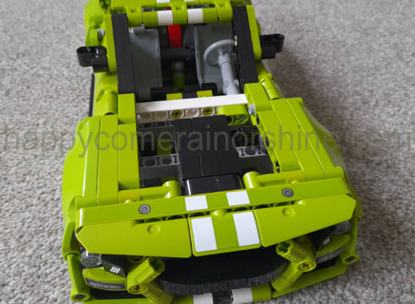 lego technic ford mustang build with stickers added and bumper