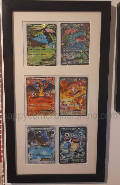 Pokemon card display in a frame with 6 trading cards
