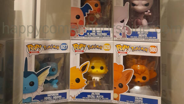 Pokemon display case shelf with Pop! vinyl figures